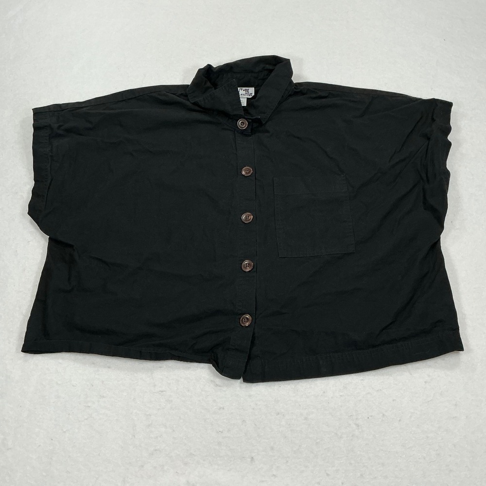 Future Collective Black Cotton Cropped Button Down Shirt XL Boxy Short Sleeve